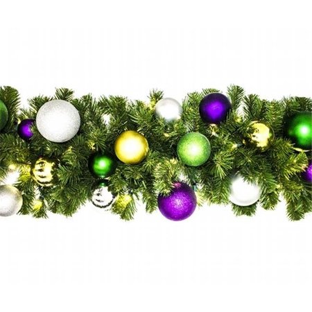 WINTERLAND Winterland WL-GARBM-09-MARDI-LWW Led Blended Pine Garland Decorated With The Mardi Gras Ornament Collection WL-GARBM-09-MARDI-LWW